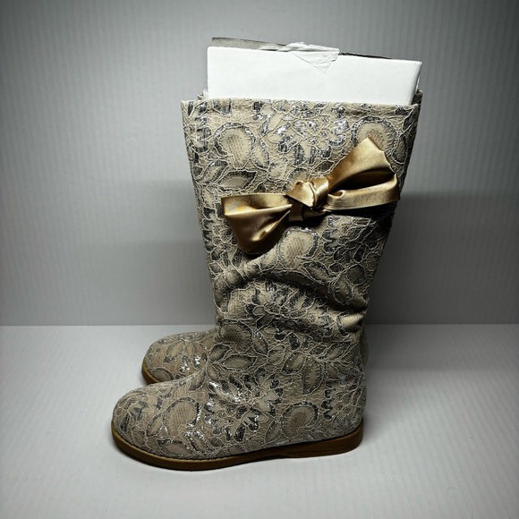 Joan Boyce - Gold Lace Bow Knee-High Women’s Boots - Picture 5 of 7